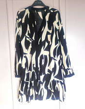 Et Vous Abstract Shirt Dress Long Sleeve Button Black/Cream Size 10