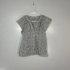 Rails Shirt Womens XS Blue White Alena Watercolor Buds Floral Short Sleeve Top