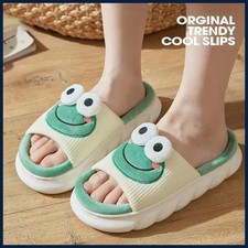 Zapatillas de algodón y lino para todas las estaciones pantuflas de piso interiores con fondo grueso unisex rana