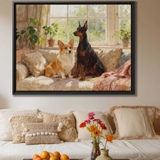 Oil Painting Corgi Canvas Print Dog Artwork Living Room Decor Framed Pet Art