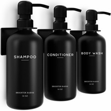 Black Shampoo and Conditioner Dispenser Set Wall 16 oz, Modern Black