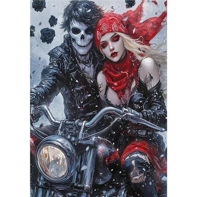 5D Diamond Painting Skull Motorrad groß Abstrakt Glitzer Gothic Geschenk - Bild 1 von 4