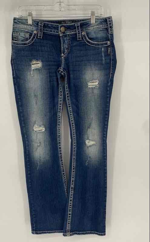 Silver Jeans Co. Womens Blue Medium Wash Distressed Bootcut Jeans Size 29x33