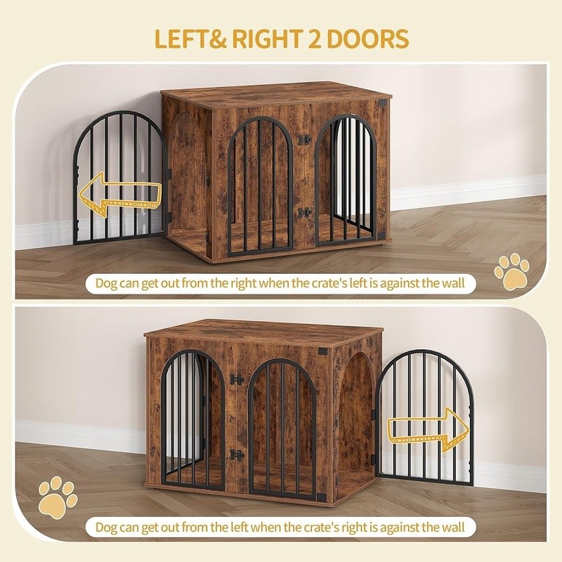 как выглядит Anti-Escape Dog Crate Furniture Chewproof 3-Door Design Indoor Pet Kennel New фото
