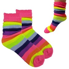 1 Pair Rainbow Slouch Socks Cotton Neon Plush Soft Thick Knit Scrunch One Size