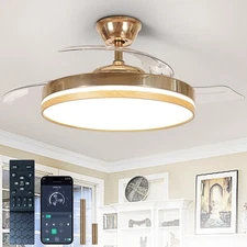 Retractable Ceiling Fans with Lights: 42 Inch Modern Chandelier Ceiling Fan w...