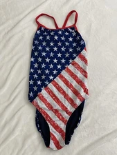 TYR Women’s Diamondfit One Piece Racing Swimsuit Valor Stars Stripes 38