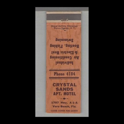 Matchbook Cover Crystal Sands Apartment Motel Vero Beach, FL