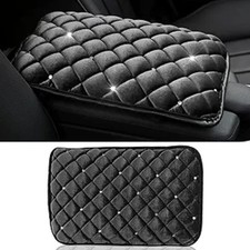 Plush Car Center Console Pad, Bling Diamond Car Armrest Cover, Soft Seat Black