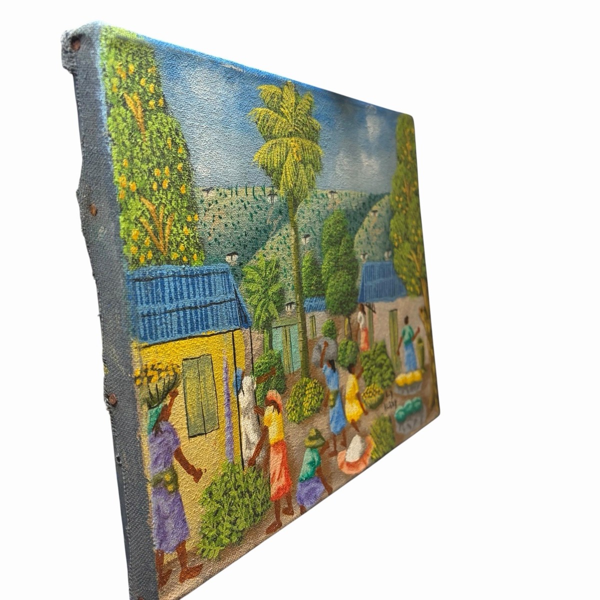 Vintage L. Y. Alaby Signed Oil Painting Canvas Market Haitian