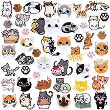 48 Pcs Cat Iron on Patches for Clothing Cartoon Animal Cute Embroidered Appli...