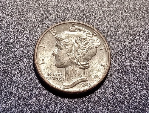Gem BU 1943-P Mercury Dime (lightly toned)