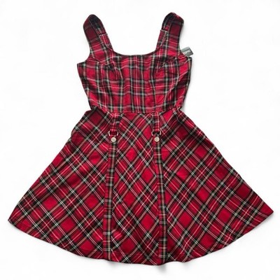 Tripp NYC Red Plaid Suspender Dress with Silver Hardware. NWT Size S Goth Punk
