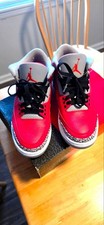 Jordan Air Jordan 3 Mid Top Leather Sneaker Red Black Gray Lace Up Mens