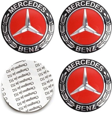 4x 56mm Mercedes Benz Aufkleber Embleme für Radkappen Nabendeckel Rot/Schwarz