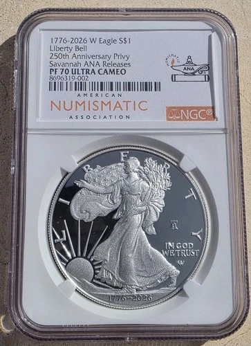 2026 W Proof $1 American Silver Eagle NGC PF70UC Privy 250th ANA SHOW Savannah