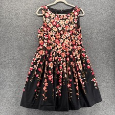 Talbots Dress Womens 14p Black Floral Boat Neck Sleeveless Jackey Event Cocktail
