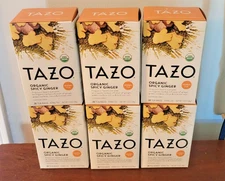 6 BOXES TAZO Organic Spicy Ginger Caffeine-Free Tea Bags 20 Count EXP 7/25