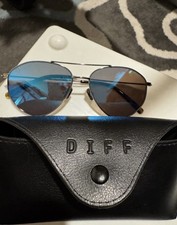 Diff Eyewear Aviator Sunglasses Silver Metal Frame Blue Mirrored Lenses Men