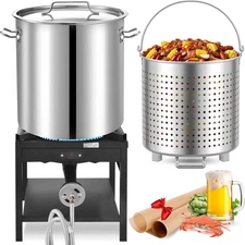 ARC 84QT Stainless Steel Seafood Boiling Kit with Strainer and 200,000BTU Propan