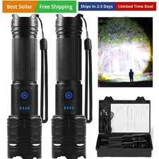 Rechargeable Flashlights 90,000 High Lumen, 2 Pack Super Bright LED Flashligh...