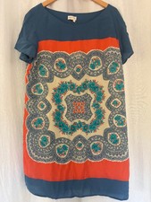 Anthropologie Meadow Rue 100%Silk Scarf Print Dress Lined Size L Bohemian