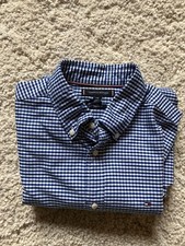 Tommy Hilfiger Men's Regular Fit 100 Cotton Blue White Gingham Oxford Size L