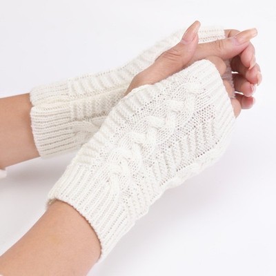 Women Winter Long Half Finger Fingerless Gloves Arm Hand Warmer Knitted Mittens