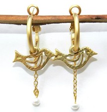 Gold 24K coated Hoop Earrings with Bird Dove ...