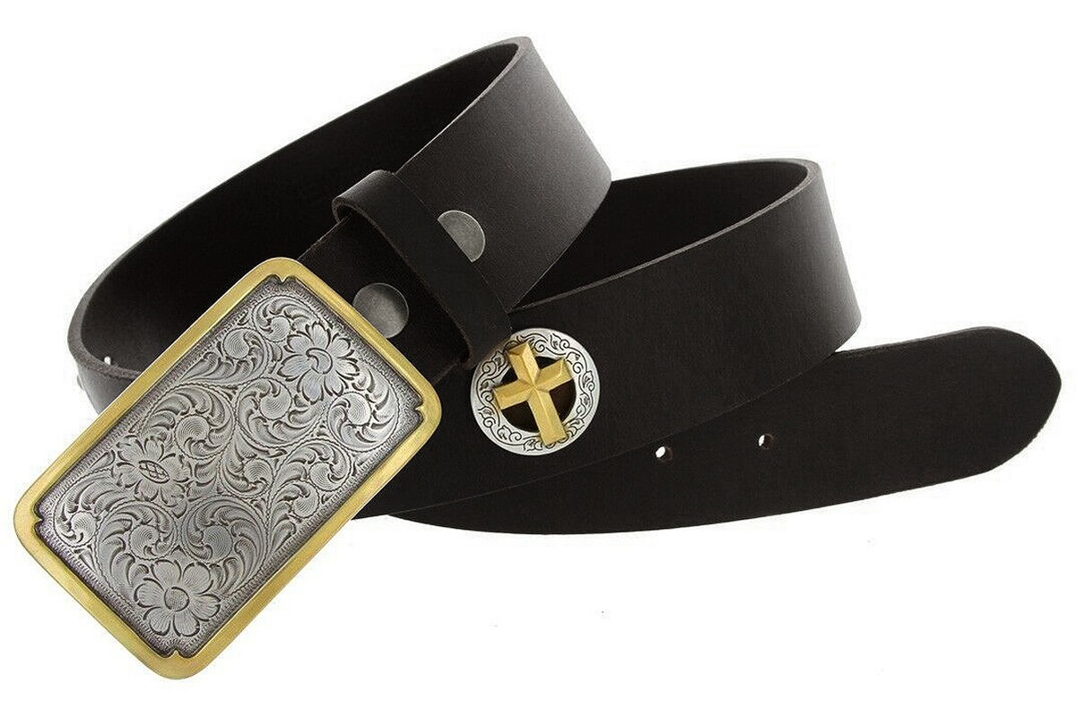 Big and Tall - Western Ranch Genuine Leather Belt w/ Cross 