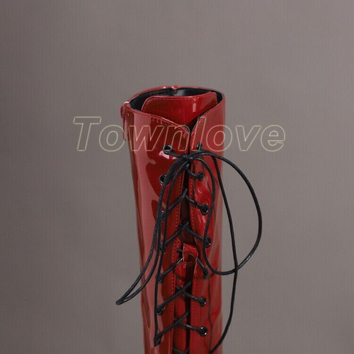 Womens Chunky Knee High Riding Boots Punk Block Heels Platform Lace Up Zip Boots - Bild 9 von 30