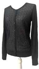 Ann Taylor LOFT Cardigan Sweater Button Cotton Crochet Sheer Gray Size Small