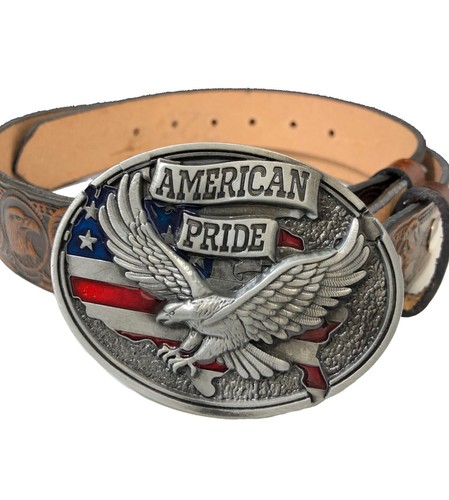 American Eagle Design Handmade Mens Leather Belt Beautiful American Pride Buckle - Picture 3 of 12