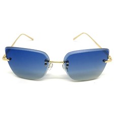 Light Gradient Blue Lens Retro 80s Fashion Mens Womens Rimless Square Sunglasses