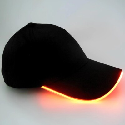 Orange LED Light Black Baseball Cap Hat Glow Brim Night Party Adjustable-Running