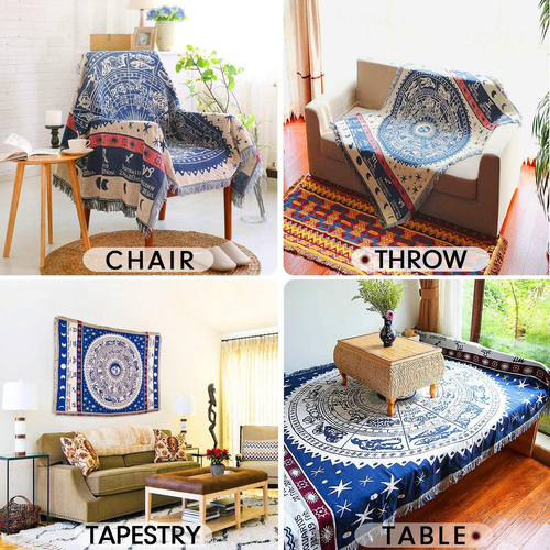 CaptainRay Boho Woven Throw Blanket Reversible Cotton Bohemian Small, Blue - Picture 4 of 7