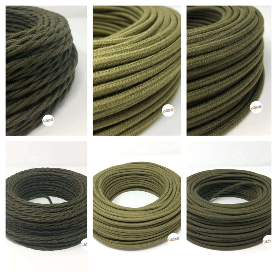 LAMORELL LIGHTDESIGN CAVO ELETTRICO COLORATO VERDE IN TESSUTO COTONE PER LAMPADARI PENDEL