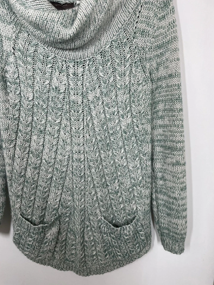 Suéter Anthropologie Ginebra Capucha Cuello Cable Tejido Bolsillos Azul Talla Mediana Foto 3 de 4