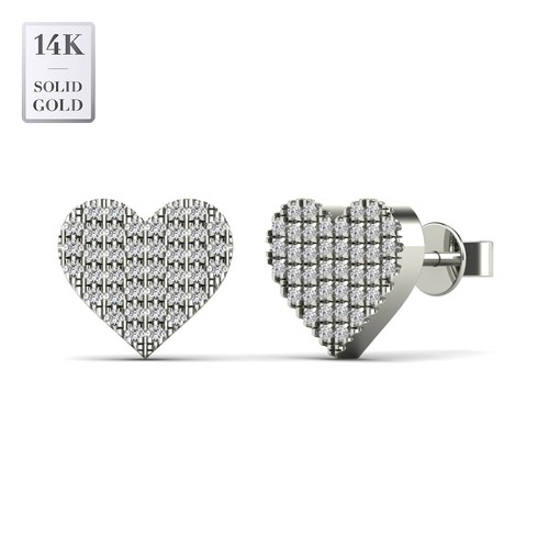 Pendiente Corazón Diamante 14K .21ctw, Micropavé Oro Sólido Real Natural Genuino - Imagen 8 de 9