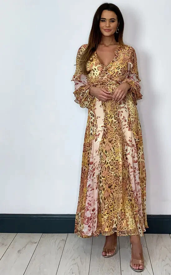 shirred layered dress Printed Shirred Tiered Midi Dress main image 1
