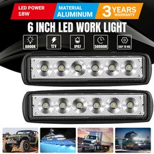 2x 18w Led Work Lights 6 Inch 12v Driving Strip Flood Beam Light Bar Suv Offroad