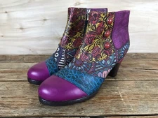 Socofy Boho Colorful Leather Zip Ankle Boots Witchy Patchwork EUR 38 US Sz 7.5