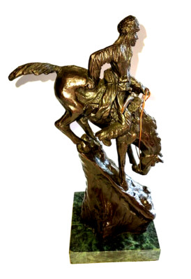 Frederick Remington Bronze Sculpture 10'' With Marble Base.