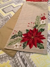 Christmas Table Runner Hand Crafted In India Features Poinsettias 14” x 72” NEW!