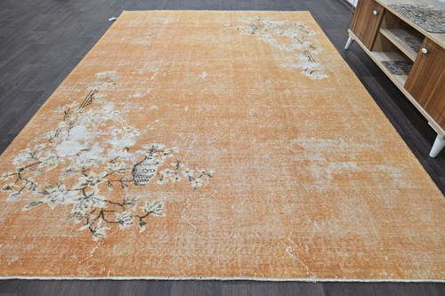 Oushak 7x10,Turkish Rug,vintage,anatolian,ORANGE,kilim,Bohemian,handmade,wool