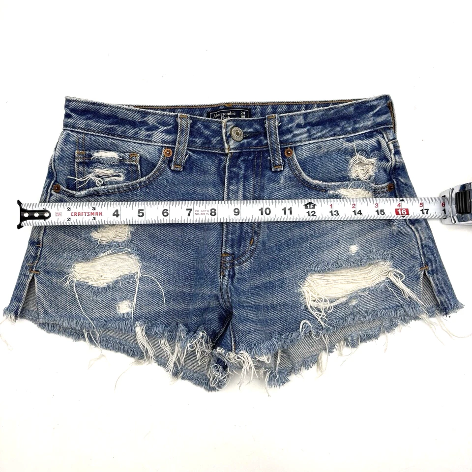 Vintage Y2K Abercrombie & Fitch Low Rise Cut Off Distressed Denim Shorts 00 26" - Image 3 of 4