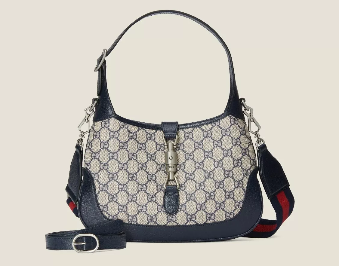 Gucci Gray GG Canvas Jackie Shoulder Bag Black Grey Leather Cloth