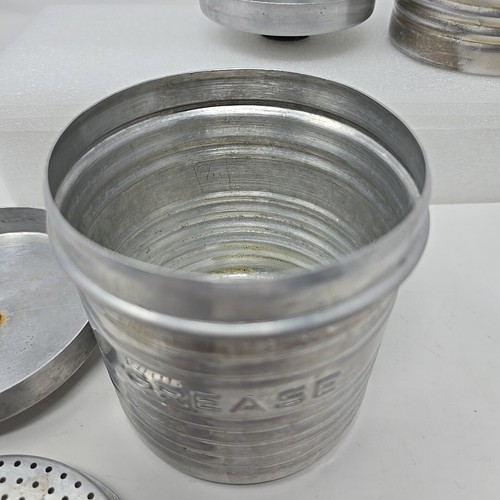 2 Vintage Aluminum Canisters Tea + Grease w/Strainer Nasco Italy Containers - Picture 16 of 20