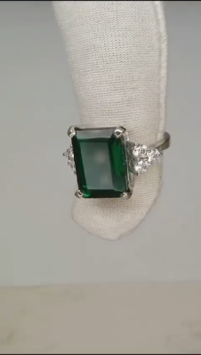 6.61Ct Emerald Shape Natural Emerald & Diamond 100% 14k SOLID