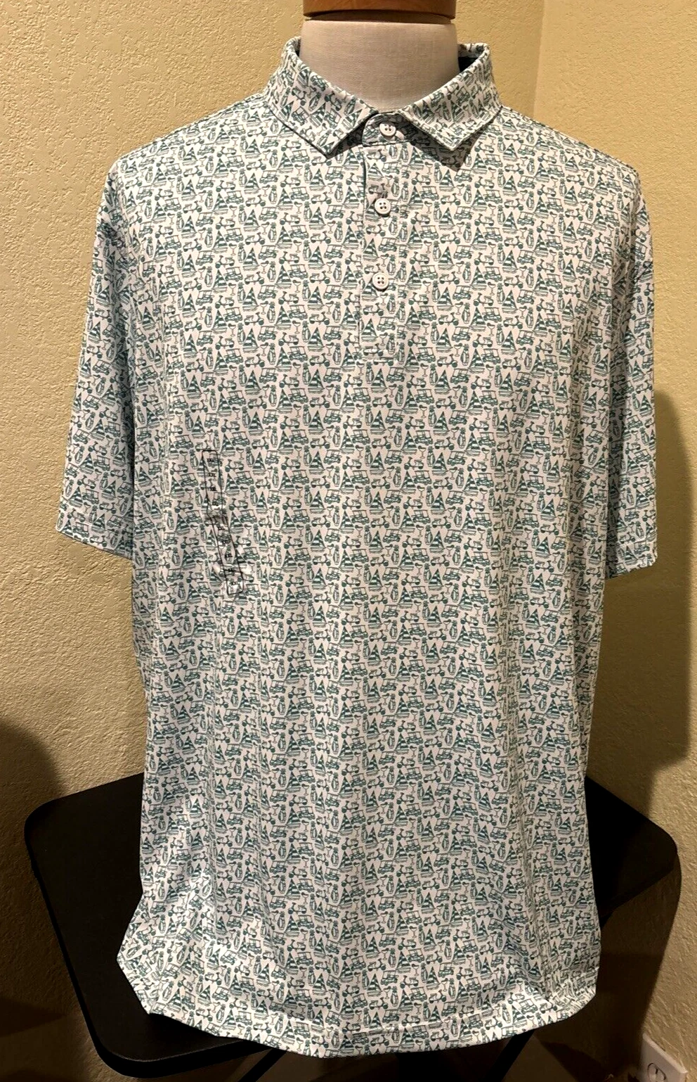 Walter Hagen Men Polo P11 Naples Golf Print Short Sleeve Sz XXL White Green